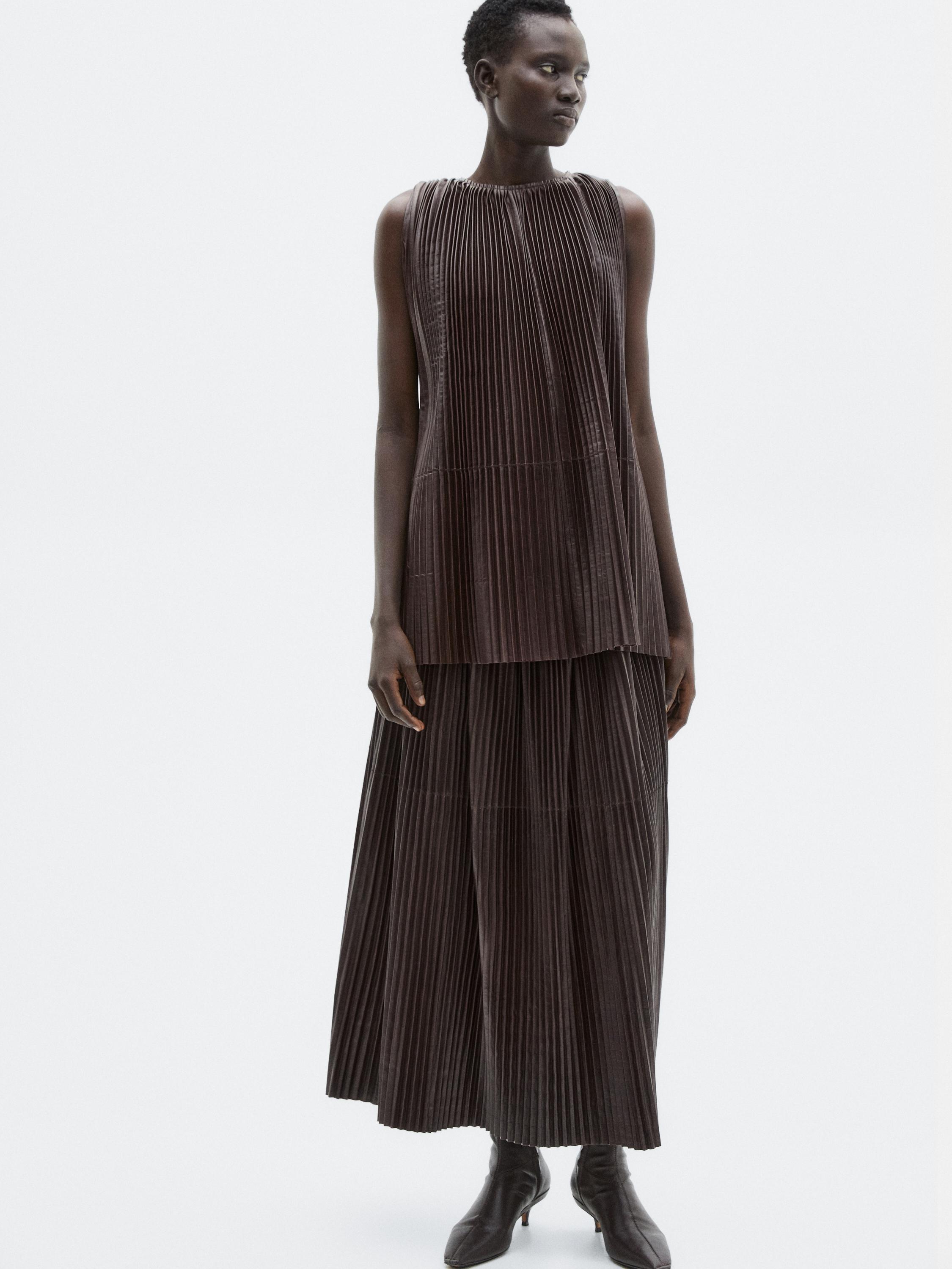 Jupe longue plissée en cuir nappa - LIMITED